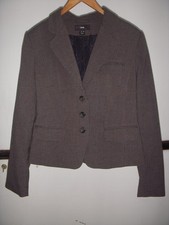 H M Grey Black Brown Houndstooth Plaid Blazer Tweed Crop Jacket Size S Preppy