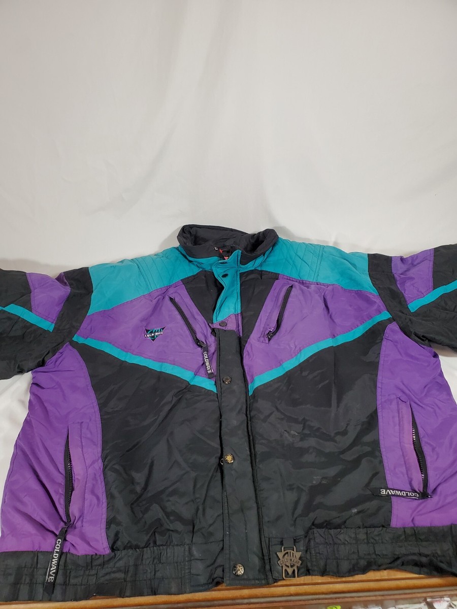 Vintage Coldwave Snowmobile Jacket Small Black Purple Teal Zipper