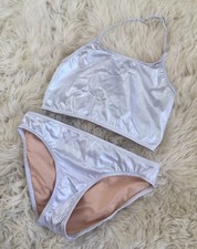 JCrew Crewcuts Girls Metaliic Cropped Tankini Set Swimsuit G1839 55 Silver 12