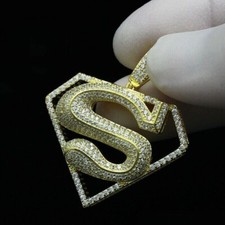 4Ct Round Lab Created Moissanite Superman Pendant 14K Yellow Gold Plated Silver