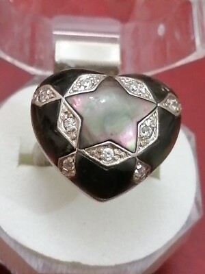 CUTE Ladies Jewelry Mother of Pearl Star Signed STE Ring Sterling Silver 925
