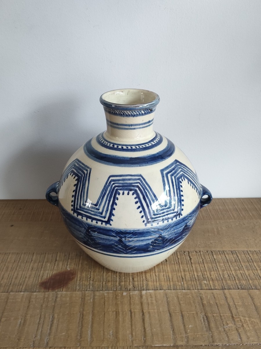 Vase En Terre Cuite Céramique Bleu Et Blanc Amphore Grec Arabe