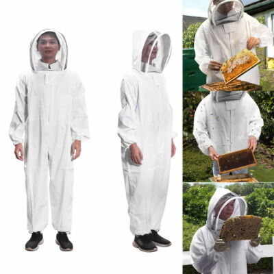 XXL White Full Body Anti-Bee Suit Ventilated  Veil Hood Coat Beekeeping Tool
