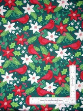 Christmas Fabric Cardinal Birds Holly Cotton Holiday Wonder 3 Wishes By The Yard