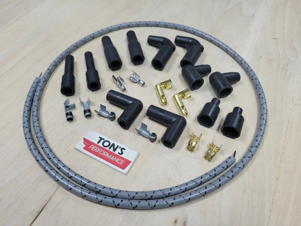 Kit de cables de bujía universal Harley Davidson gris negro tela trenzada 8 mm hágalo usted mismo Foto 2 de 4