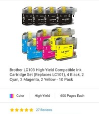 10PK LC103 XL Ink Cartridge For Brother MFC-J470DW J475DW J870DW 875DW DCP-J152W