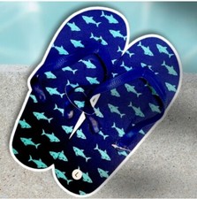 385 New Blue Pink Boys Shark Flip Flops 11 12 Shoes Sandals