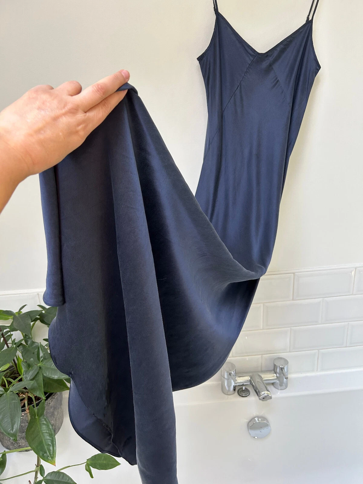 Maxi abito T ALEXANDER WANG blu navy 100% seta taglio sbiadito PICCOLO UK8 10 £482