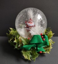 Flocked Santa Christmas Centerpiece- Vintage Kitschy Globe Mantel Display CUTE 