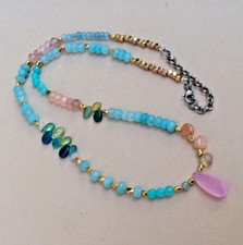 248 Natural Gemstone Artisan Sundance Charm Necklace Aquamarine Rose Quartz new