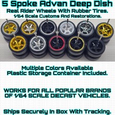 5 SPOKE ADVAN Deep Dish Real Rider Wheels Rubber Tire For 1/64 Scale Hot