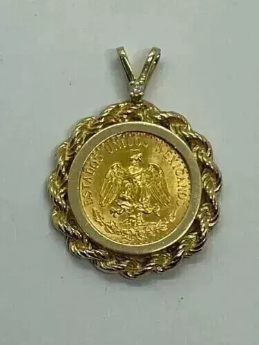 New Unisex 1945 Dos Pesos Coin Wedding Pendant 14k Yellow Gold