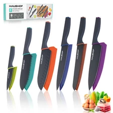 Kitchen Knife Set, 12-Piece Knives Set with 6 colorful Sheaths, Non-Stick Coated