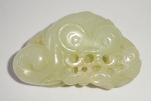 17/18C Chinese Nephrite Jade Pierced Carving w. Catfish Motif (FeO)#5