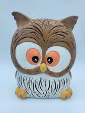 Vintage Groovy Owl Sculpture Chalkware Statue Figurine Bookend