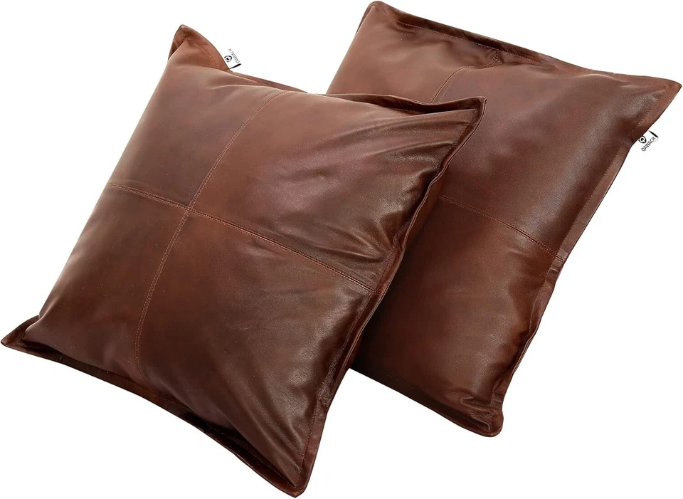 Funda de Almohada 100% Piel de Cordero Genuina Decorativa Salón Marrón Español Foto 3 de 4