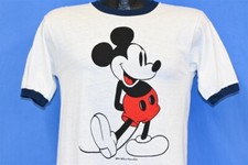 vintage 70s WALT DISNEY MICKEY MOUSE CARTOON NAVY RINGER WHITE t-shirt SMALL S