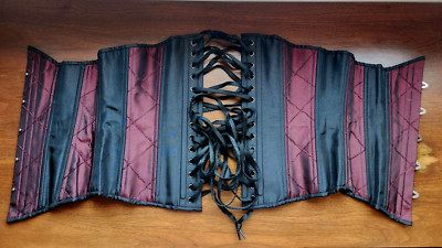 Hearts Delight Burgundy Pintuck Underbust Corset Renaissance Fair Black and Red