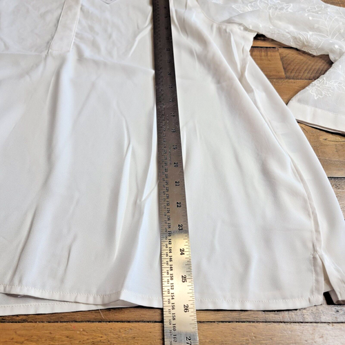 Chico Rosa Crepe Popover Top with Embroidered Sheer Sleeves Size 3 White - Picture 6 of 8