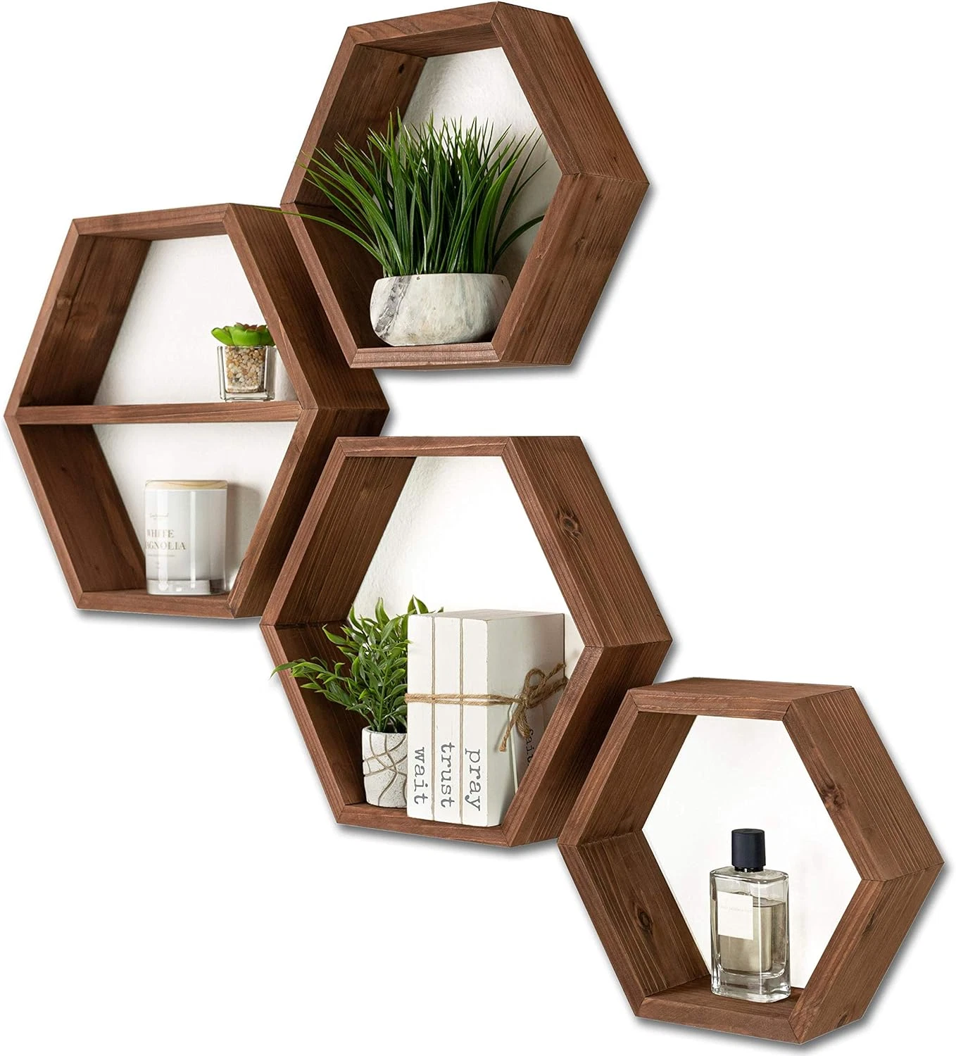 Extra Large Hexagon Floating Shelves - Set of 4 Honeycomb Wall Decor