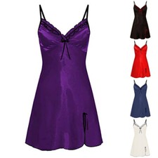 Womens Lace Satin Silk Slip Ladies Sleepdress Nightdress Pajamas Robe Nightwear