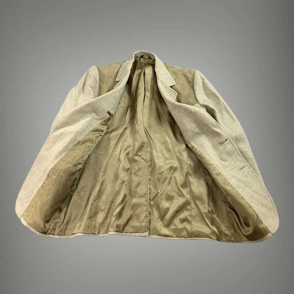 Pendleton Western Blazer Men 46 Tan Wool Tweed Yoked Shoulder Elbow Patch - Image 2 of 4