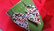 Vibrant Colorful Butterfly Print Faux Leather Leaf Earrings on White Background