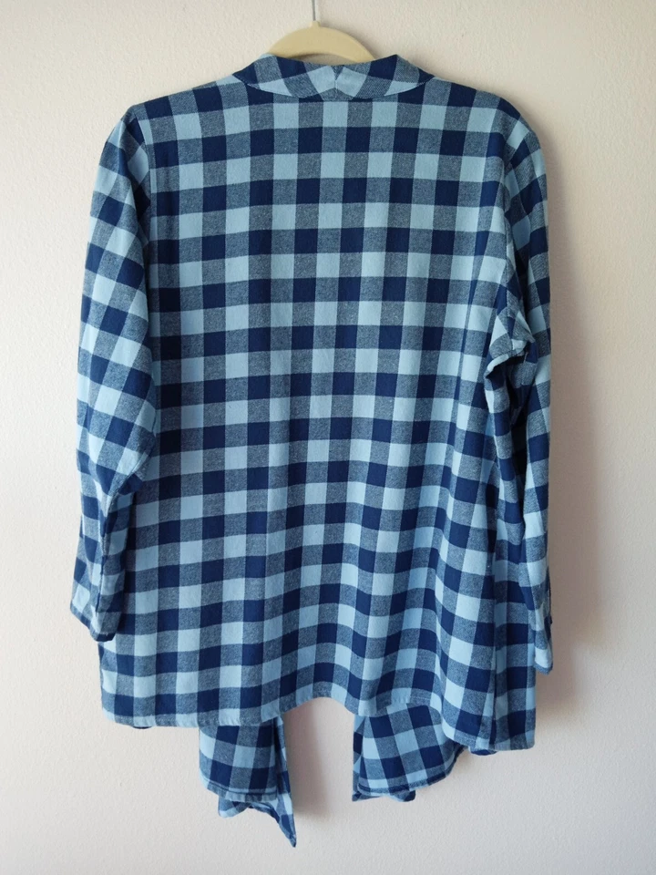 Cárdigan para mujer Joan Rivers talla **Med azul a cuadros búfalo drapeado 100 % algodón Foto 4 de 4