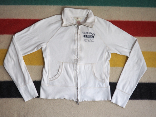VTG Y2k 2000s Abercrombie Fitch Phys Ed White Zip Crop Sweatshirt Womens M