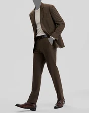 Hugo Boss Men's Brown Solid Modern-Fit 2-PC Jacket Pants Suit Size 40R