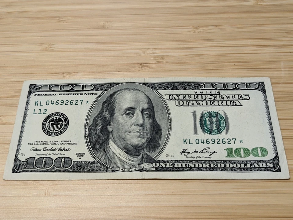 US $100 Dollar Bill Replacement ✯Star✯ Note Series 2006 A. # KL 04692627 ⭐ - Image 4 of 4