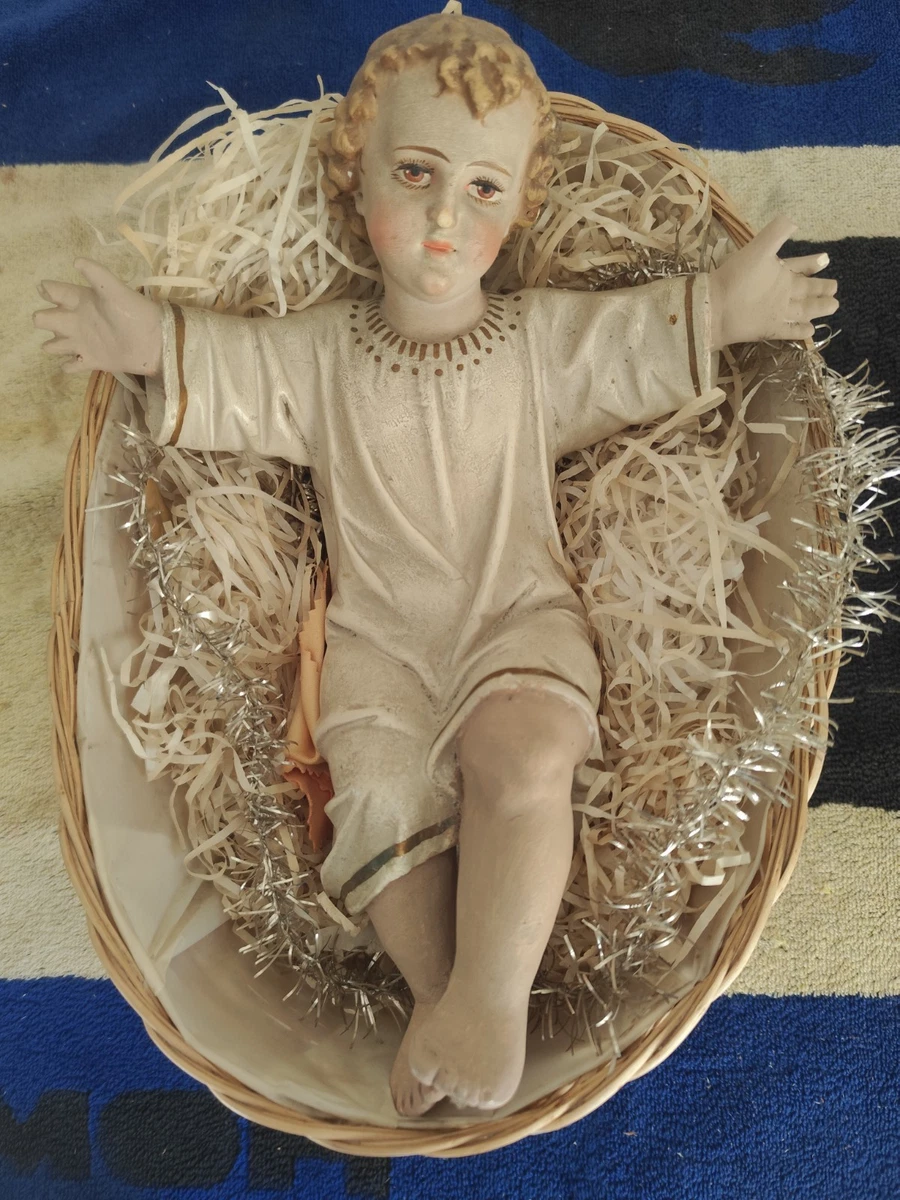 Gesù bambino resina colorata aureola LED per esterni con culla presepe 180 cm | vendita online su