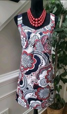 Ann Taylor LOFT 4 P Small S Tank Dress Sleeveless Red White Blue Paisley Floral