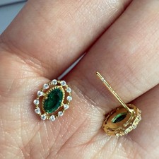 925 Sterling Silver Earrings 5x3mm Natural Gemstone Emerald Zircon Jewelry Gift