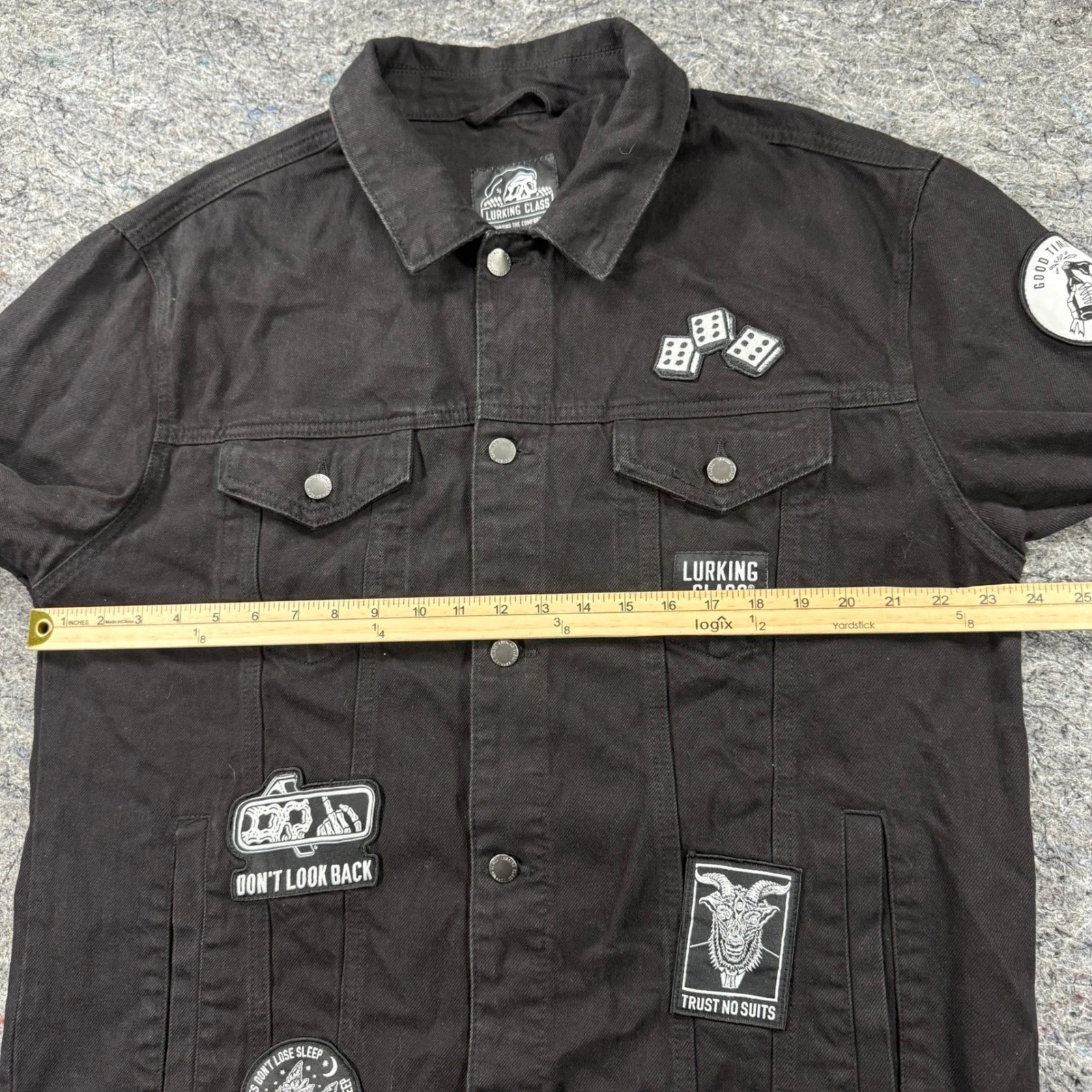 Lurking Class Sketchy Tank Mens XL Black Denim Patch Trucker Jacket Streetwear - product detail image 3