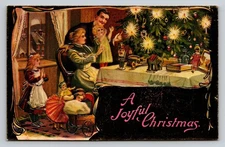 Merrimack Publishing Corp Embossed Christmas Postcard gold color not black