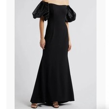 Eliza J Black Off the Shoulder Puff Sleeve Trumpet Gown Size 12 $188