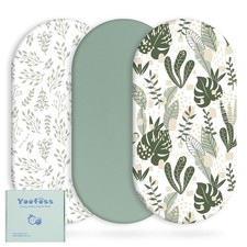 Yoofoss Bassinet Sheets for Baby,3-Pack Fitted Sheets, Green leaf