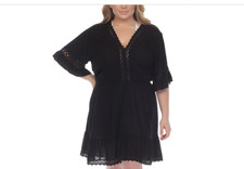 Raviya Plus Size Lace-Inset Mini Cover-up Dress - Black Size 1X 10388