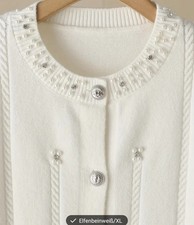 Strickjacke Creme Weiss, XL , Neu mit Perlen und Strass 