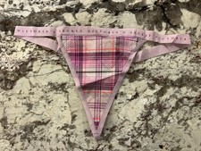 NWT Victoria's Secret Signature Logo Waistband Cotton V String Thong Panty Small