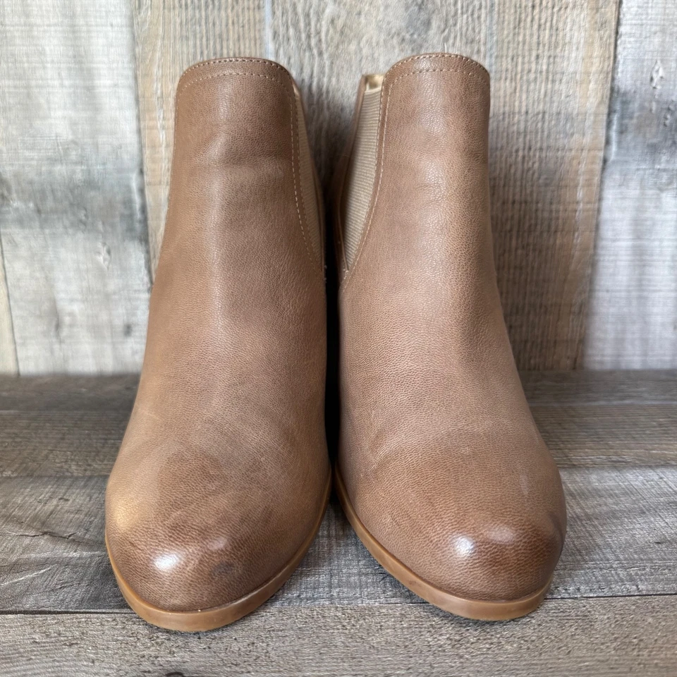 女式 Audrey Brooke Cindy Taupe 棕色皮革楔形踝靴切尔西靴 10 码 — 第 3/4 张图片