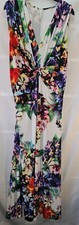 Womens Maxi Dress, White with Multi Colour Pattern. V Neck, Sleveless. Bodyflirt