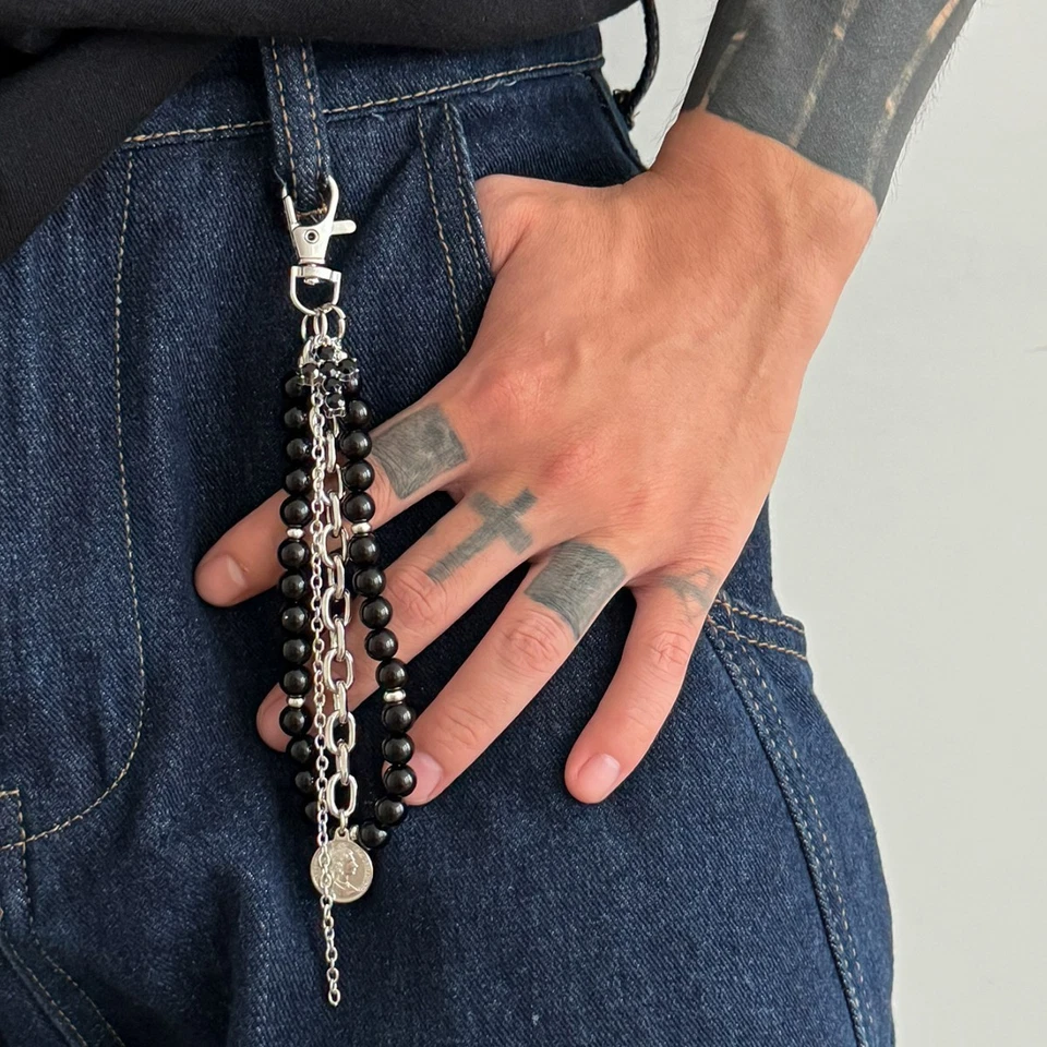 Para Hombres Perla Cuentas Llavero Cinturón Cadena Billetera Cadena Jeans Pantalones Cadena Cartera Dije Foto 2 de 4