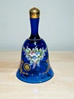 Murano Glass Cobalt Blue Bell 24KT Gold Hand-Painted Raised Flowers Italy