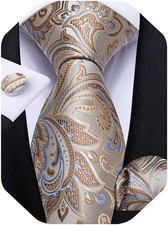 Mens Tie Set Silk Solid Paisley Necktie and Pocket Square Cufflinks