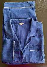 EBERJEY Inez Silk Long Pajama Set Blue Piping Wms Sz XL Quiet Luxury