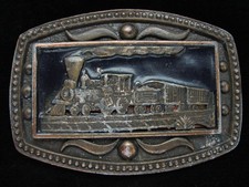 OE17119 VINTAGE 1970s  STEAM ENGINE TRAIN  RAILROAD BRASSTONE BELT BUCKLE