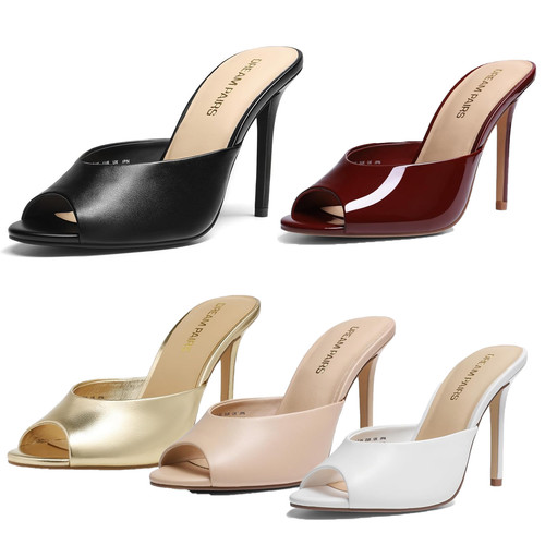 Women Slip On Heeled Sandals High Stiletto Heels Peep Toe Party Slide Sandal
