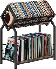 2 Tier Vinyl Record Storage Rack with Dividers, 24.4'' Wide Display Shelf